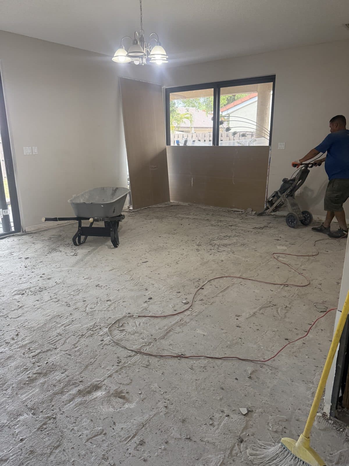Slab ground down before tile work in Miami