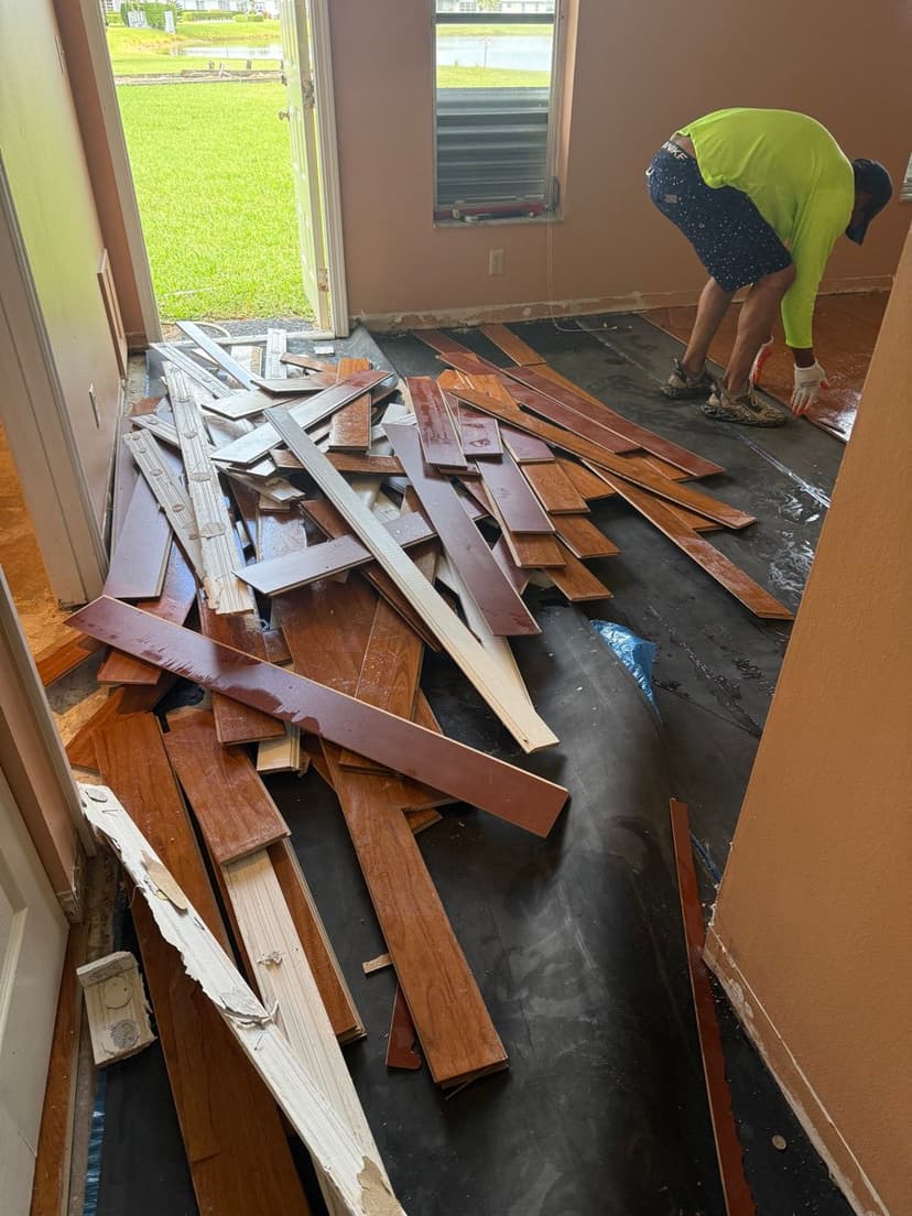 Wood flooring pulled up.