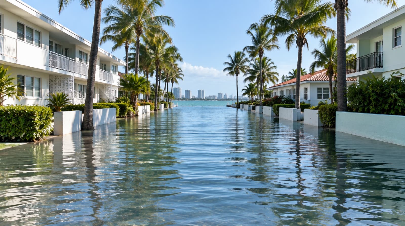 Ilustración de inundación por marea rey en Miami Beach